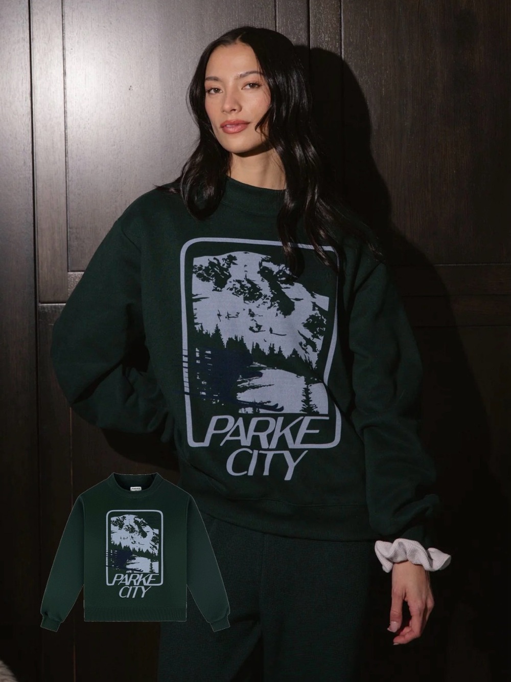 PARKE Sport Graphic Mockneck Parke City Green Sweatshirt, size XL/XXL